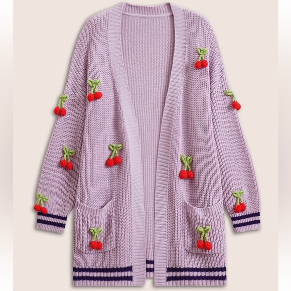 BloomChic Plus Size XL Purple Cherry Embellished Cardigan us14-16 - Picture 7 of 8